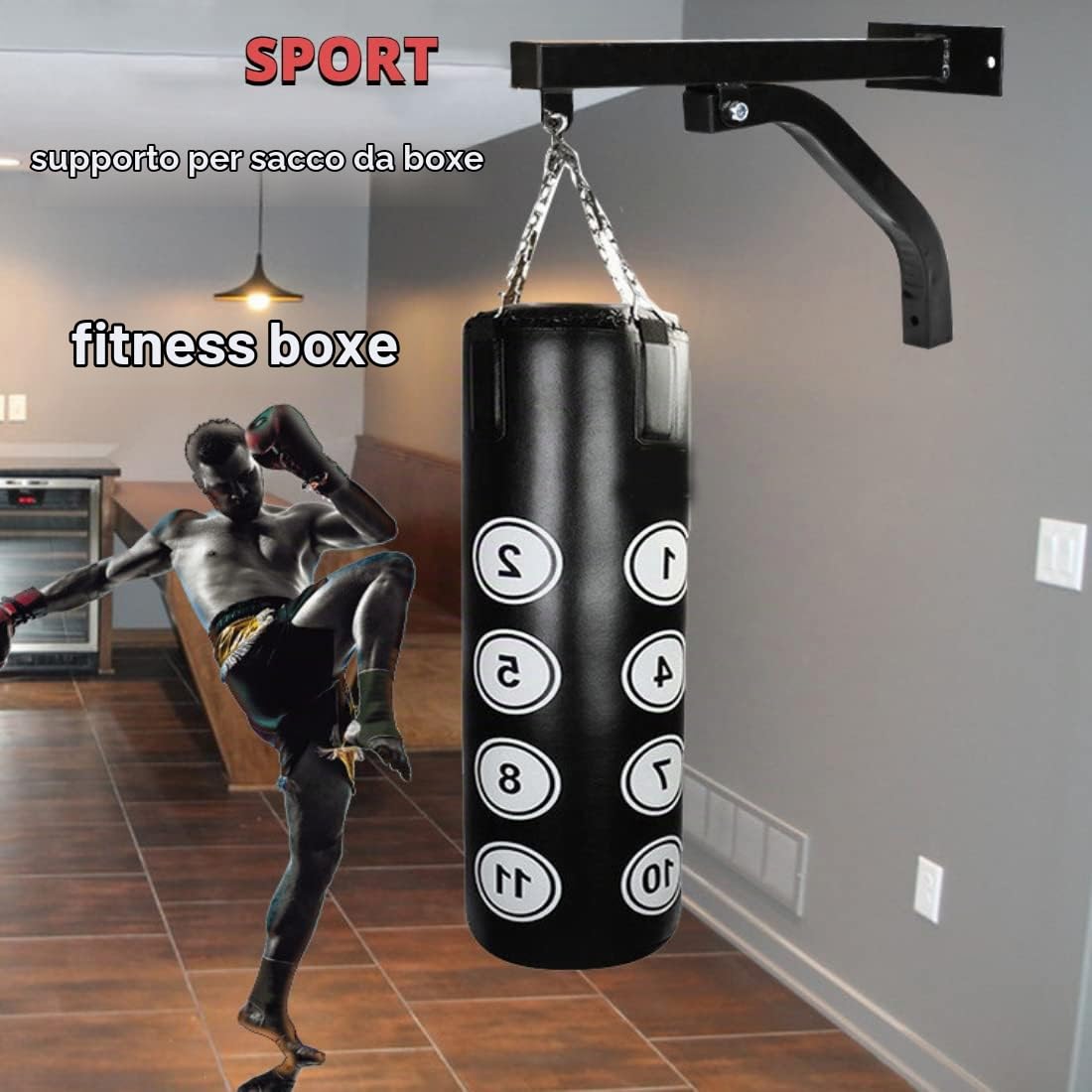 Dioche Supporto da Appendere Boxe, Supporto da Parete per Sacco da Boxe, Staffa da Parete Supporto per Sacco da Boxe, per Allenamento Boxe, Fino a 100 kg