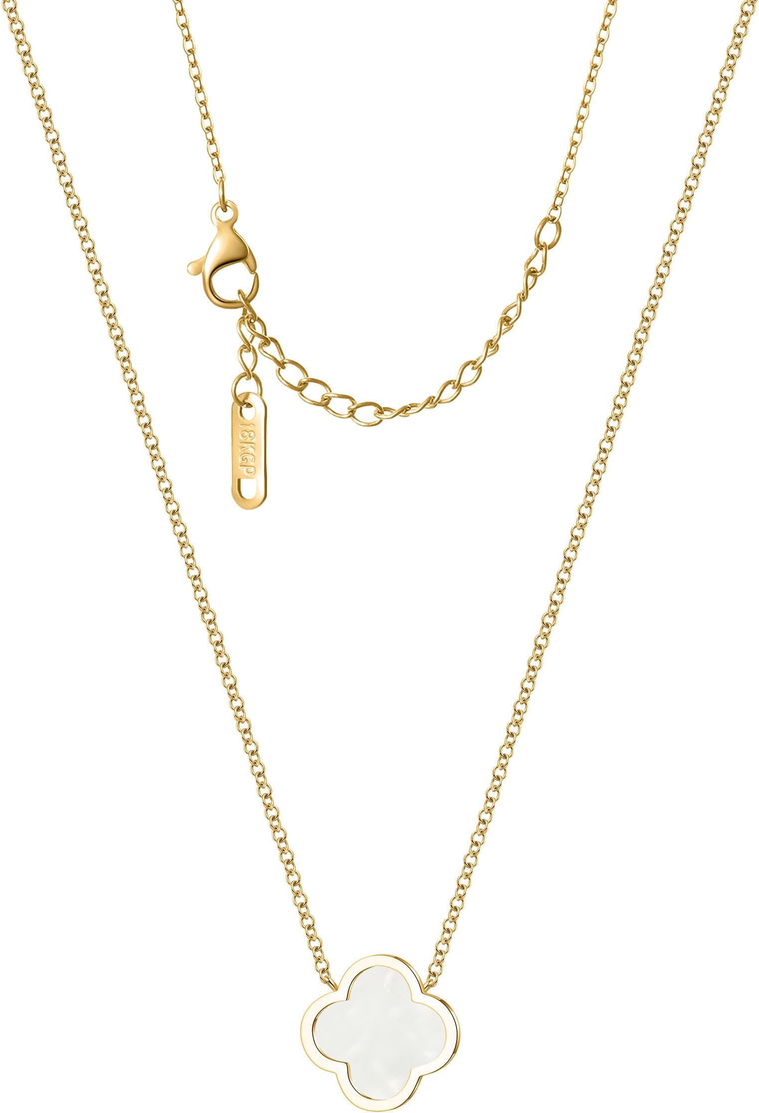 Unique Four Leaf Clover Necklace for Women Girl White Black Blue Red Lucky Clover Pendant,18K Gold Plated Jewelry Christmas Valentine's Day Gifts (White-Gold)