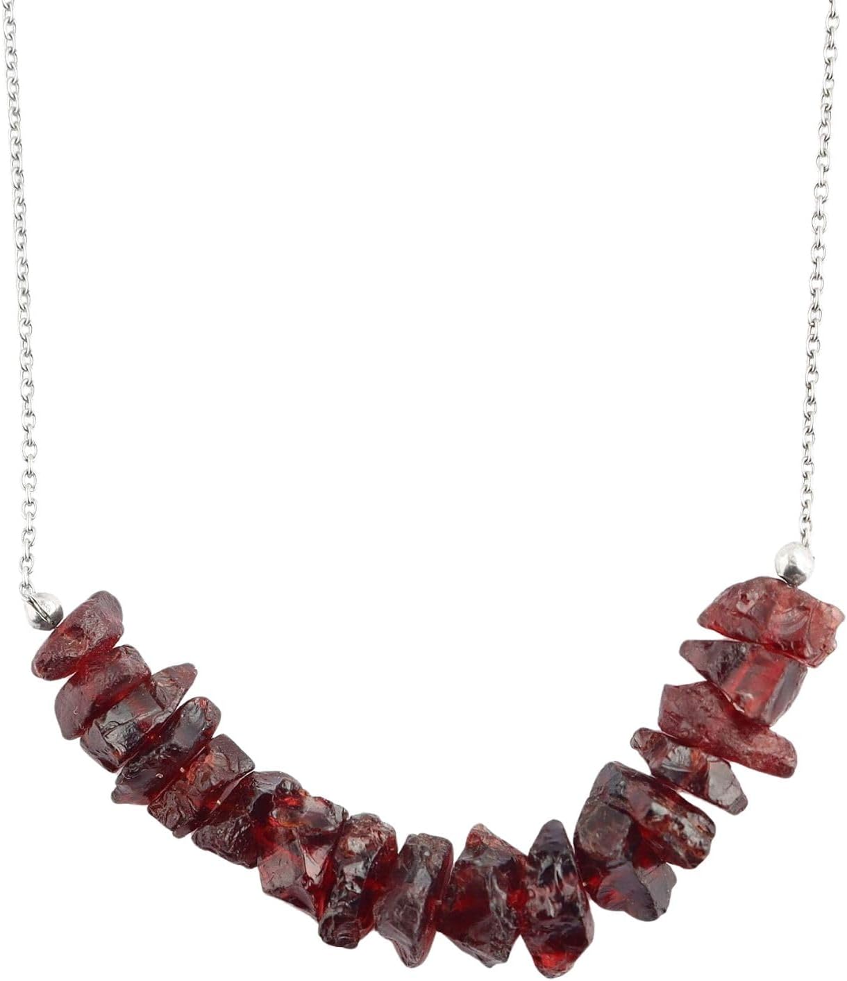 InfinityGemsArt Raw Garnet Necklace for Women, January Birthstone, Natural Red Gemstone Rough, Dainty Stone Jewelry, Chakra Energy Crystals, 925 Sterling Silver Chain 18 inch, Gifts For Her