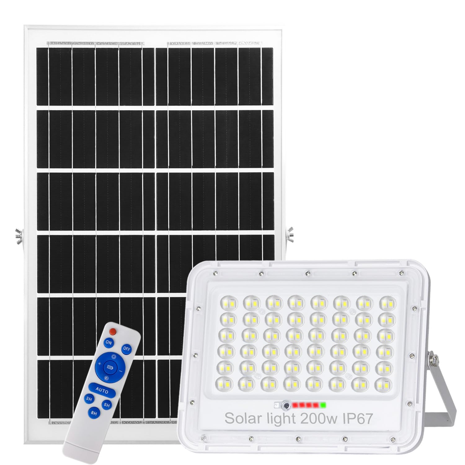 200W LED Solar Flood Lights,18000Lumens Street Flood Light Outdoor IP67 Waterproof with Remote Control Security Lighting for Yard, Garden, Gutter, Swimming Pool, Pathway, Basketball Court, Arena