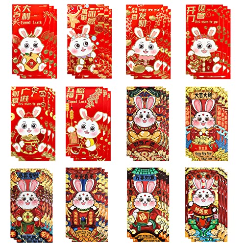 Red Envelopes Chinese New Year, 36PCS Lucky Money Envelopes 2023 Year of the Rabbit, 12 Design, Creative Hong Bao for Spring Festival(Large Size)