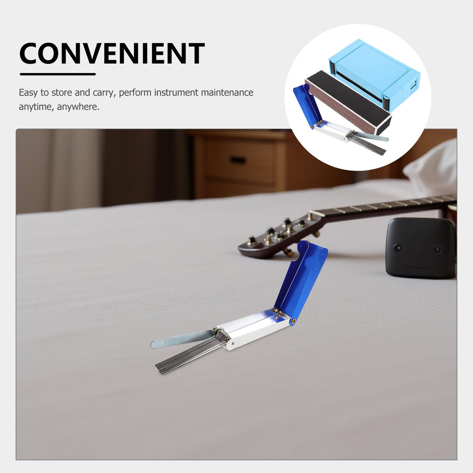 Kit de Lijado para Guitarra con Palanca de Aluminio y Herramientas para Nivelar Puente y Cejuela Accesorio de Mantenimiento Duradero para Reparación de Guitarra Eléctrica Azul