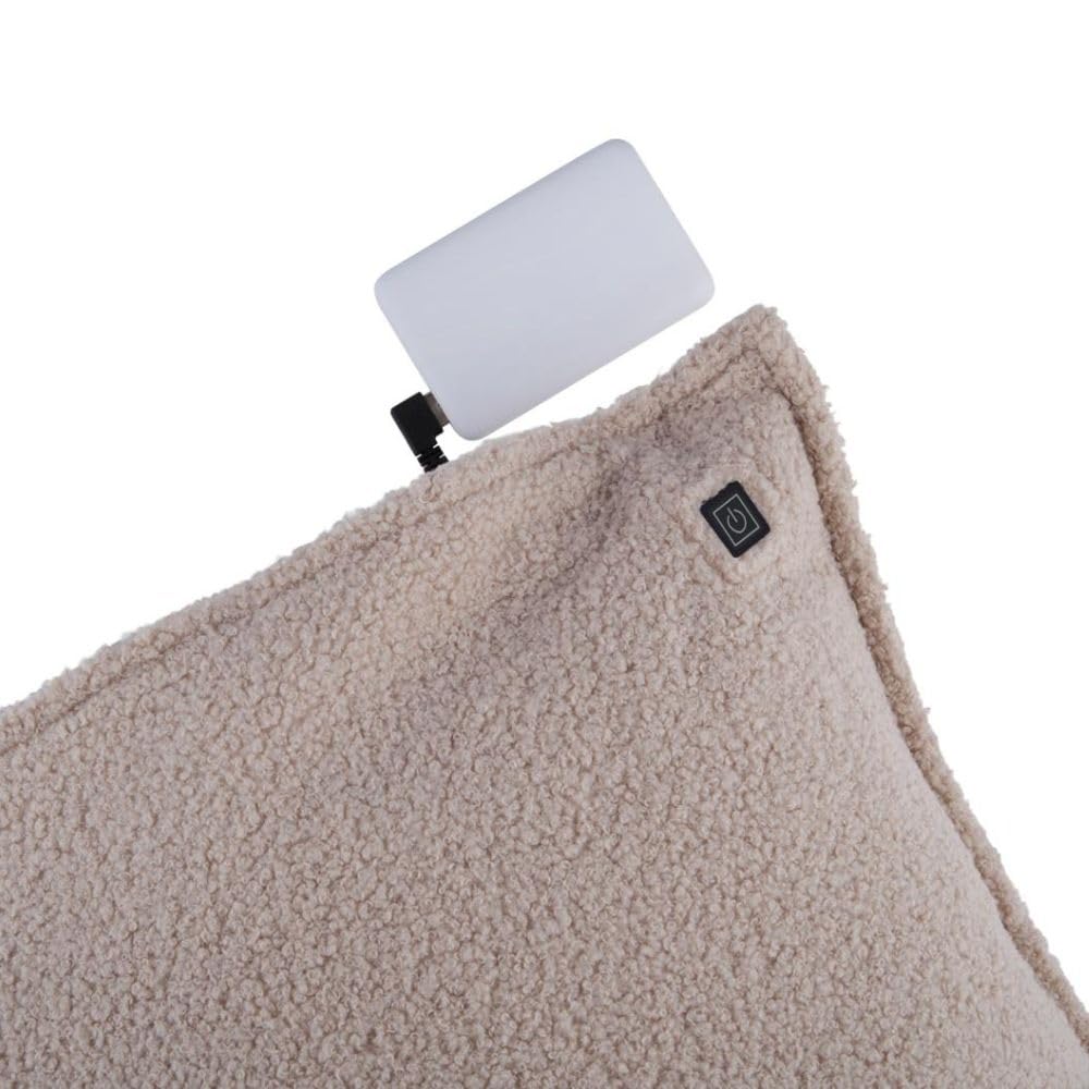 alpina Heizkissen Kabellos 40x40 cm – Elektrisches Wärmekissen mit aufladbarem Powerbank – Outdoor Sitzkissen mit 3 Wärmeinstellungen – Loungekissen für drinnen und draußen – Beiger Teddy