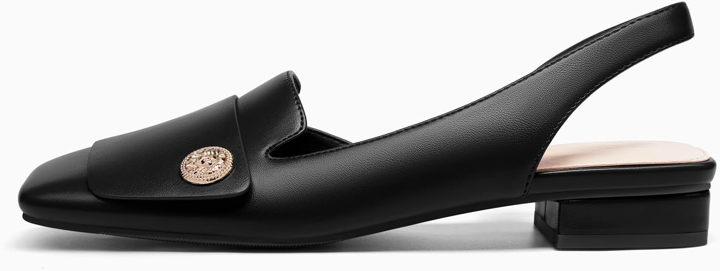 Coutgo Womens Chunky Low Heels Slingback Square Closed Toe D'Orsay Pumps Slip On Work Dress Shoes