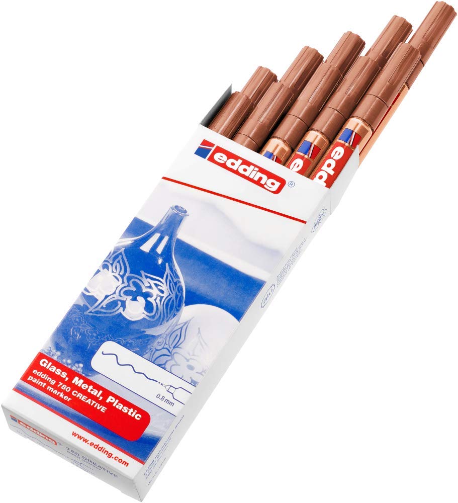 edding 780 Glanzlackmarker - kupfer - 10 Lackmarker - extra-feine Rundspitze 0,8 mm - Lackstift für Glas, Stein, Holz, Kunststoff und Papier - wasserfest, stark deckend, sehr dünn