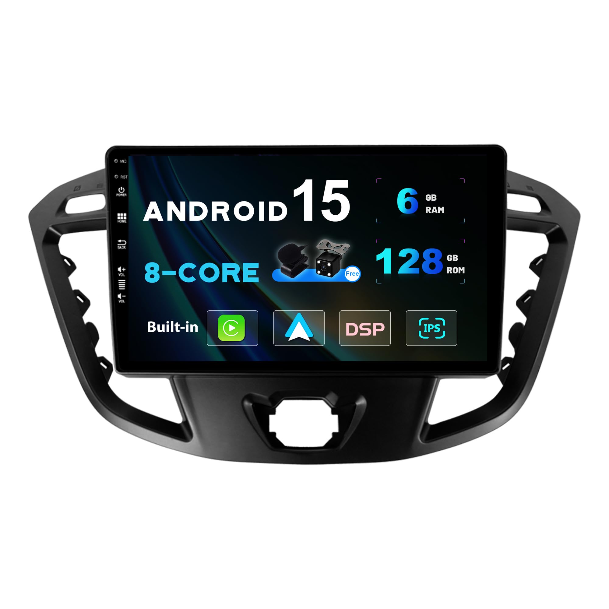 SXAUTO Android 14-6G+128G - IPS Autoradio pour Ford Tourneo Transit Custom (2013-2021) - sans Fil Carplay/Android Auto/DSP - LED Caméra + MIC - 9 Pouce 2 Din - Dab Volant 360-Camera Fast-Boot AHD