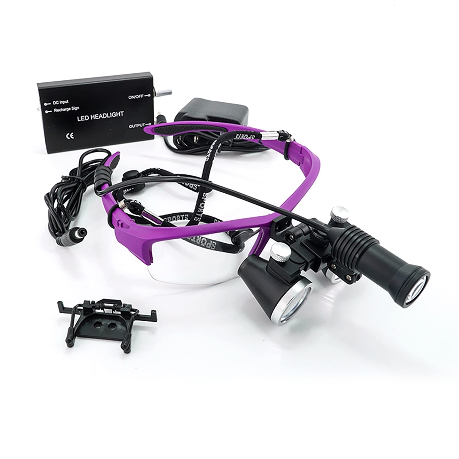Gafas Lupa Binocular, lupas dentales, lupas de Aumento quirúrgico 2.5X / 3.5X, Lentes de Aumento con lámpara de luz LED y Lentes de Aumento de Ajuste bidireccional (Color : Purple, Size : 2.5X)