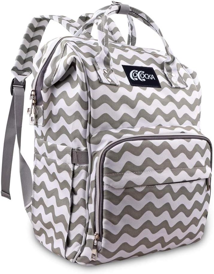 Diaper Bag Backpack, COCOCKA Multifunction Travel Back Pack Maternity Baby Nappy Changing Bags, Large Capacity, Waterproof and Stylish, Wave Pattern