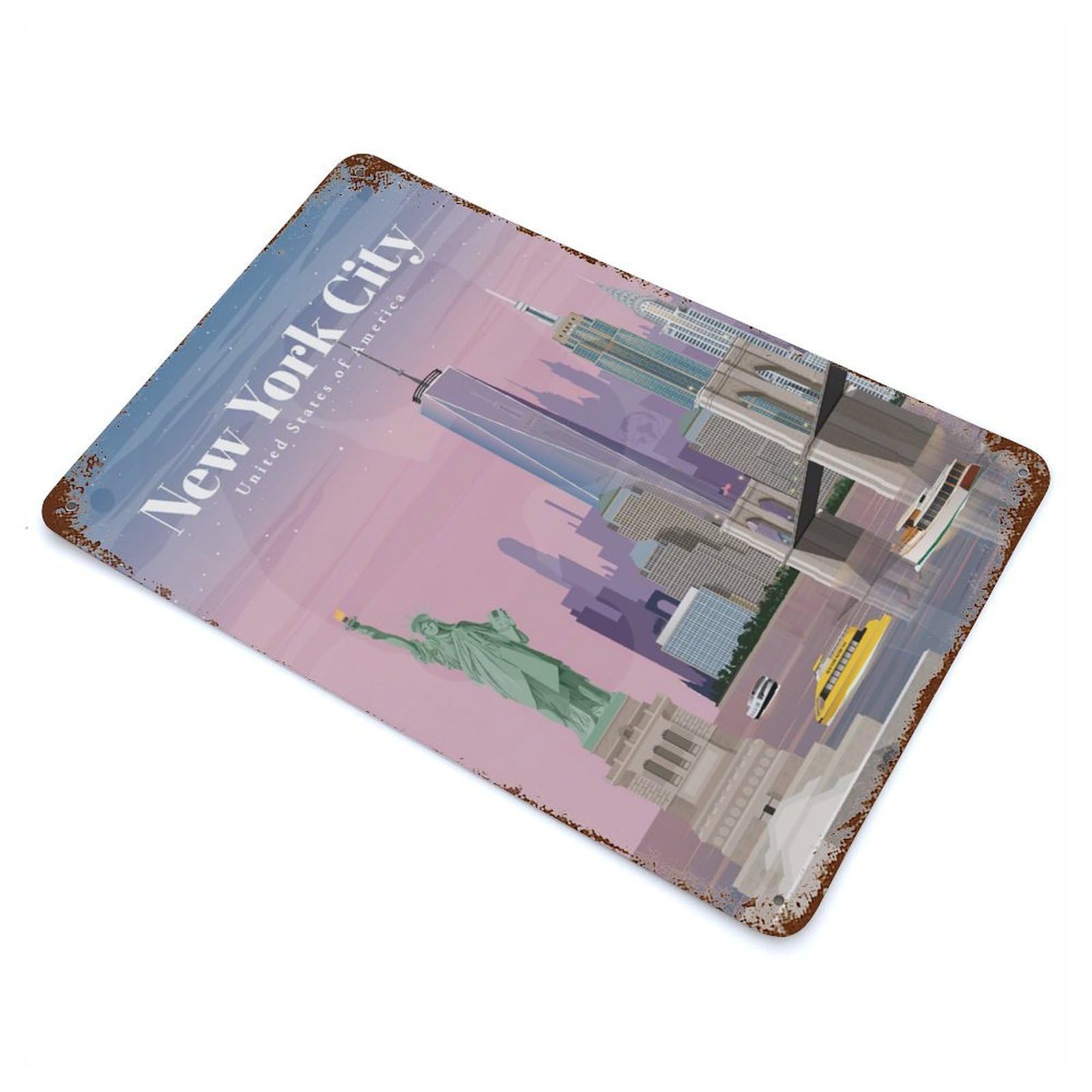 Rust Effect Travel to NYC by Dusk Rusty Metal Tin Sign 11.8"x7.9", Farmhouse Wall Decor for Shed, Workshop And Garage Wall Decor