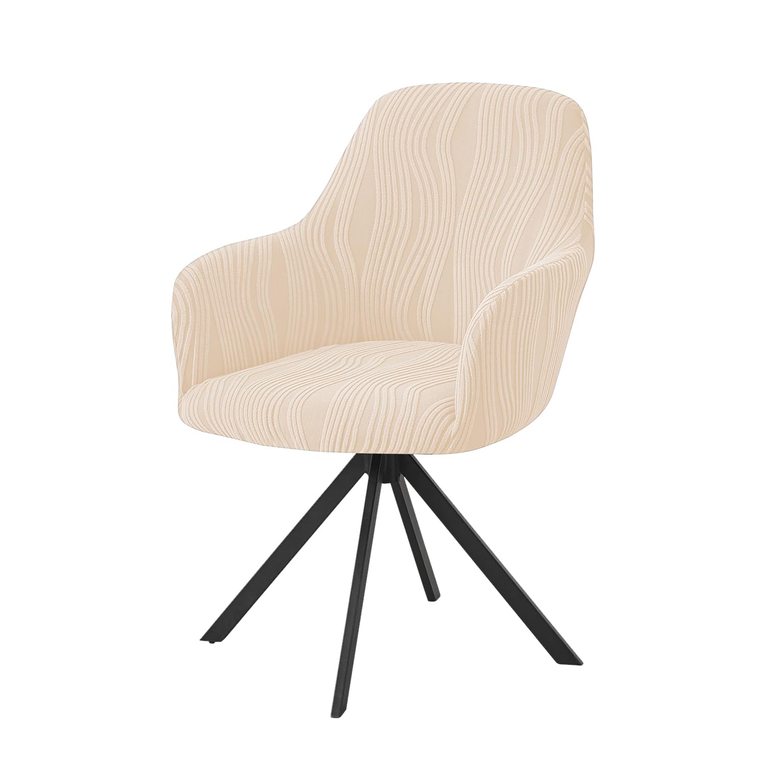 HOKIPO Premium 200 GSM Knitting Jacquard Stretchable Swivel Chair Cover High Armrest Slipcover, 'Nestiva Series', Pack of 1, Skimmed Cream (AR-6691-CRM)-image-8