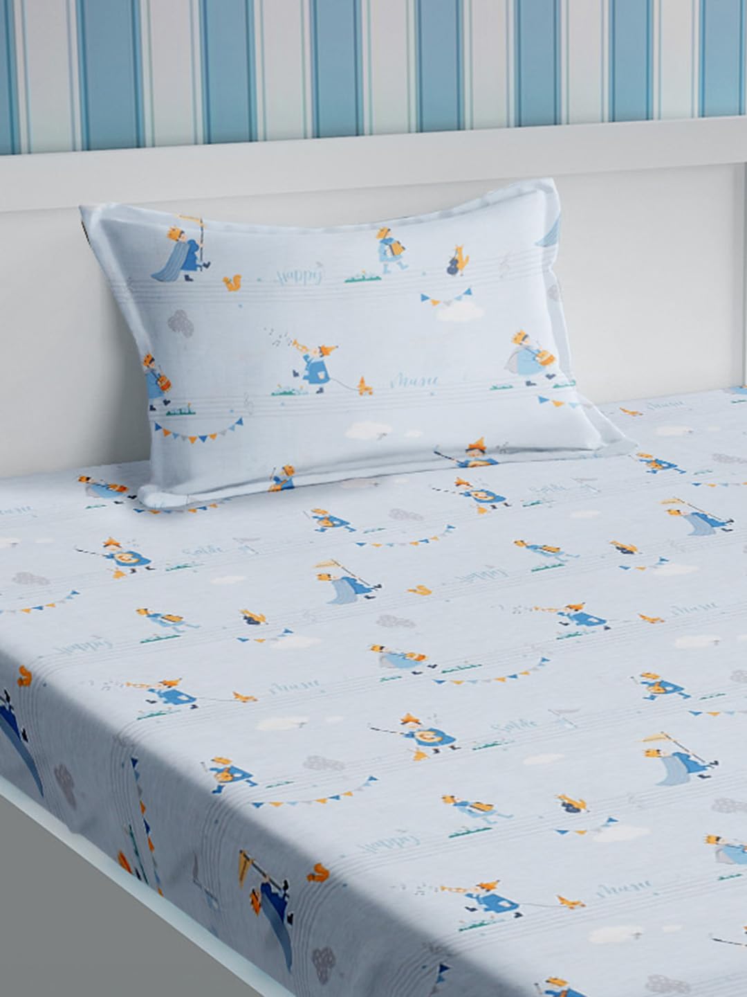 Urban Dream Kids Abstract Parade Print Grey and Blue BEDSHEET Set (Single Bed) 1