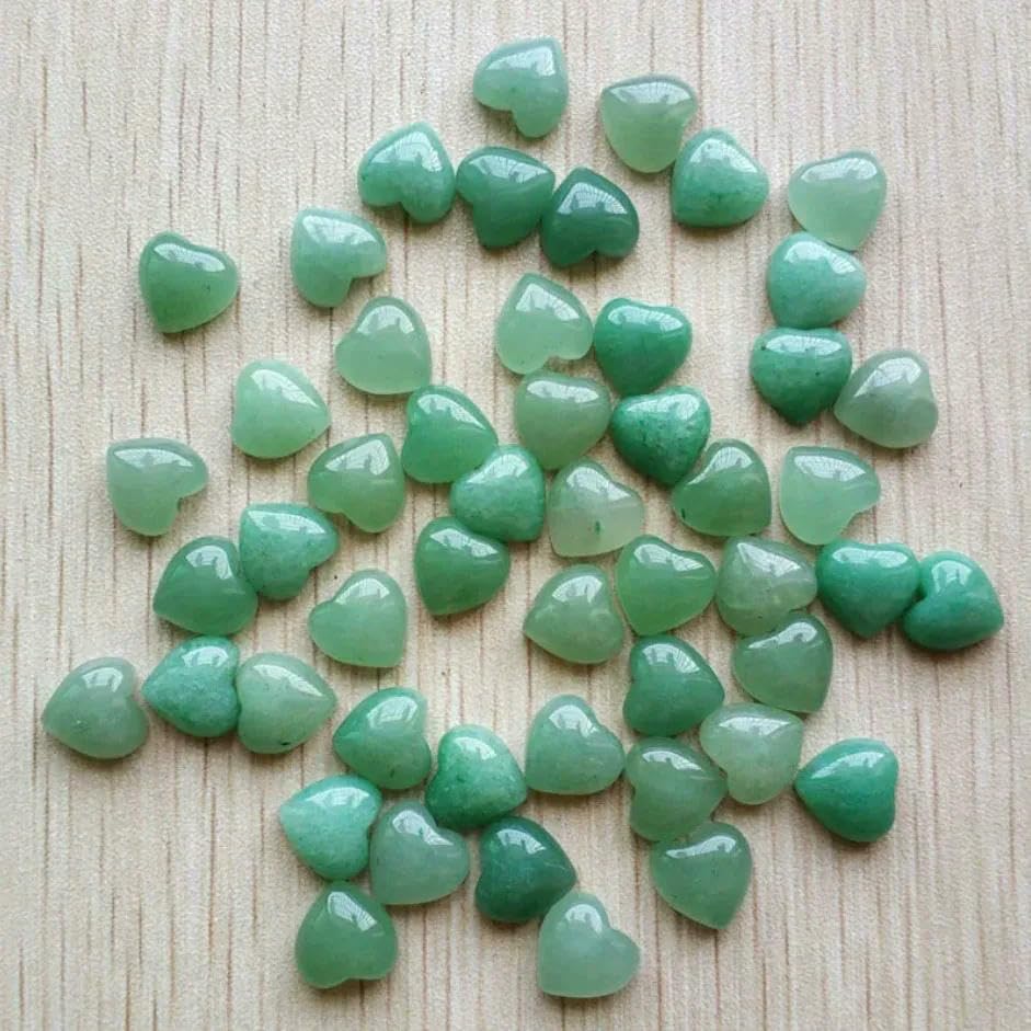 Surtido de cabujones de piedra natural en forma de corazón para la elaboración de joyas, 10 mm, 50 unidades/lote, aventurina verde