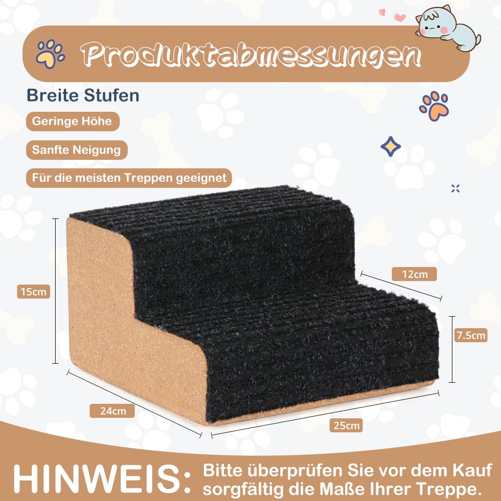 SMONTER Hundetreppe 2 Stufen für kleine Hunde, Haustiertreppe aus Holz mit 2 Silikonstreifen für sicheren Halt, Hundetreppe für Haustreppe hohe Betten & Couch (25x24x15 cm) 4 Stück
