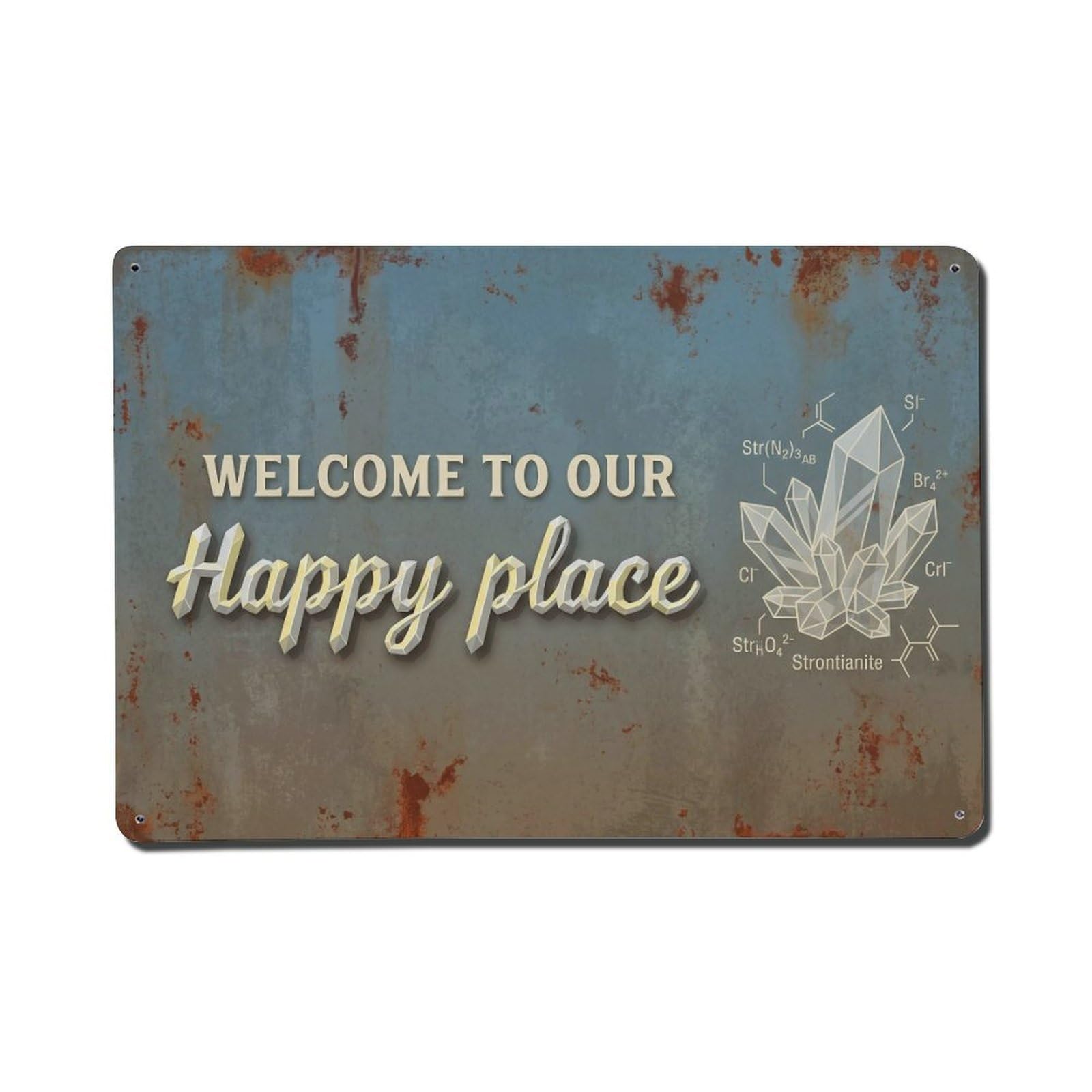 Okngb Style Teaberry Fruit Welcome Happy Place Leafy Border Gate Metal Tin Sign Plaque Wall Decor For Cafe, Man Cave, Club Bar, Office, Home Garden Round Metal Poster 8X12inch
