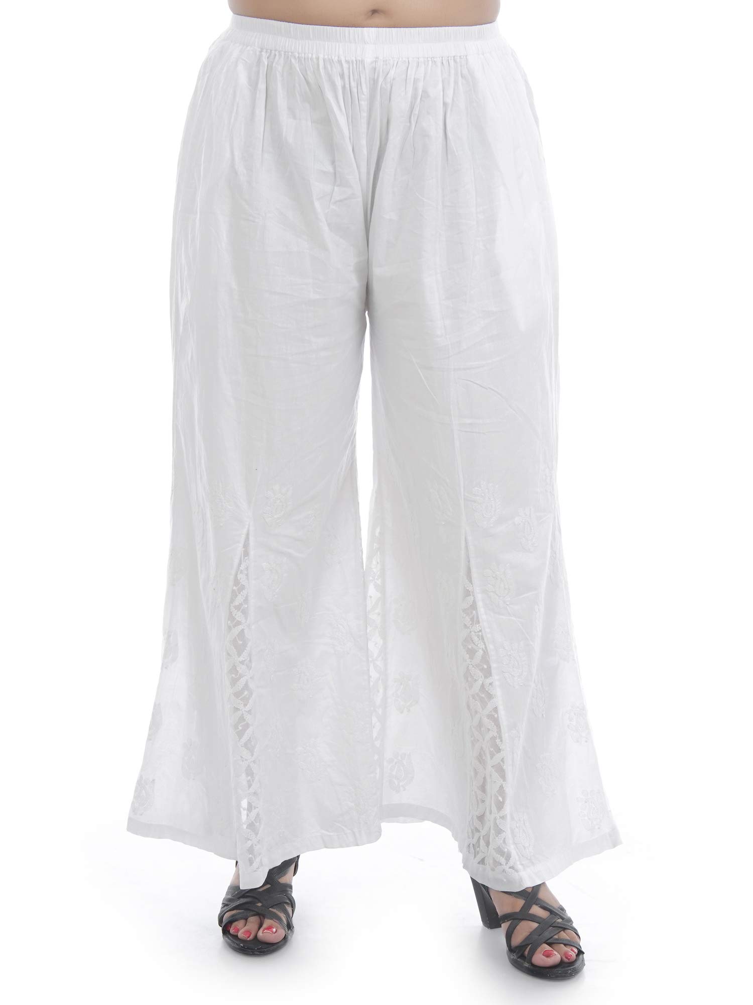 Hand Embroidered(Lucknowi Chikanakri) Western Palazzo Kali Style for Women 30X30 A107(White)-image-28