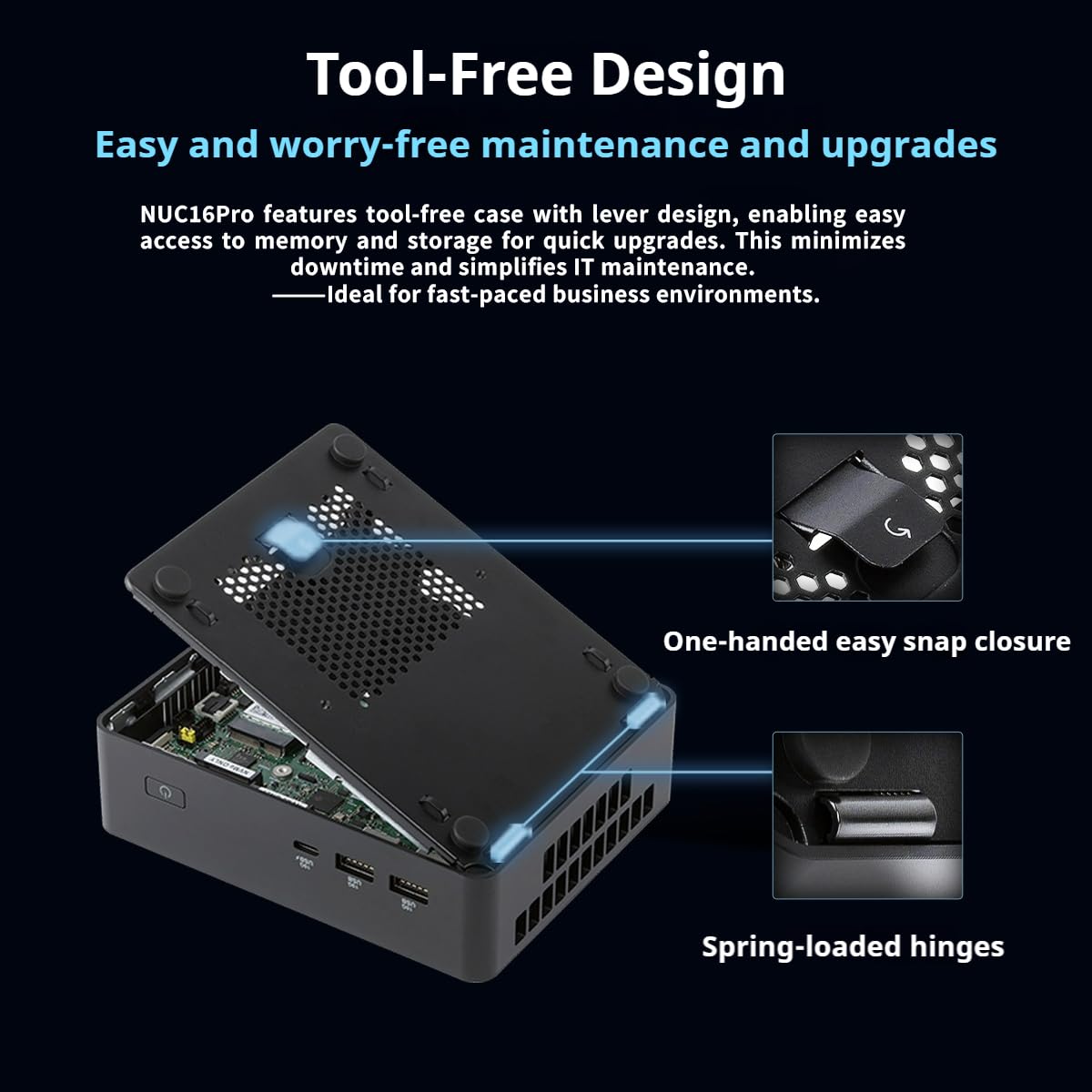 NUC 16 Pro Mini PC: Intel Core Ultra 7 356H, gráficos Intel Arc, soporte DDR5 de 128 GB, SSD PCIe M.2 dual, pantalla Quad 4K, LAN dual 2.5G, Wi-Fi 7, negro, para creación de negocios y contenido