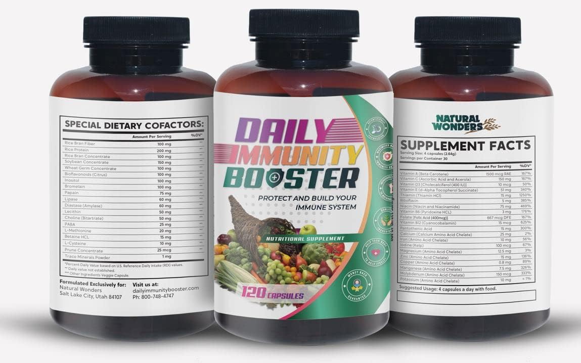 Natural Wonders – Daily Immunity Booster – Multivitamins for Men and Women - Energy Supplement Contains Vitamin A, C, D, E, B12, and Zinc for Adults