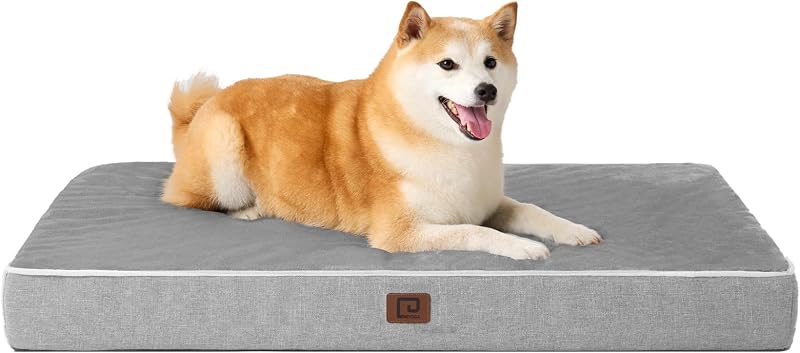 Large Washable Dog Crate Bed with Memory Foam, 35x23Inch, Grey | High Density Egg Crate Foam, Waterproof Liner, Removable Easy Clean Cover, Non-Slip Bottom, Fits Crate, Floor and Sofa