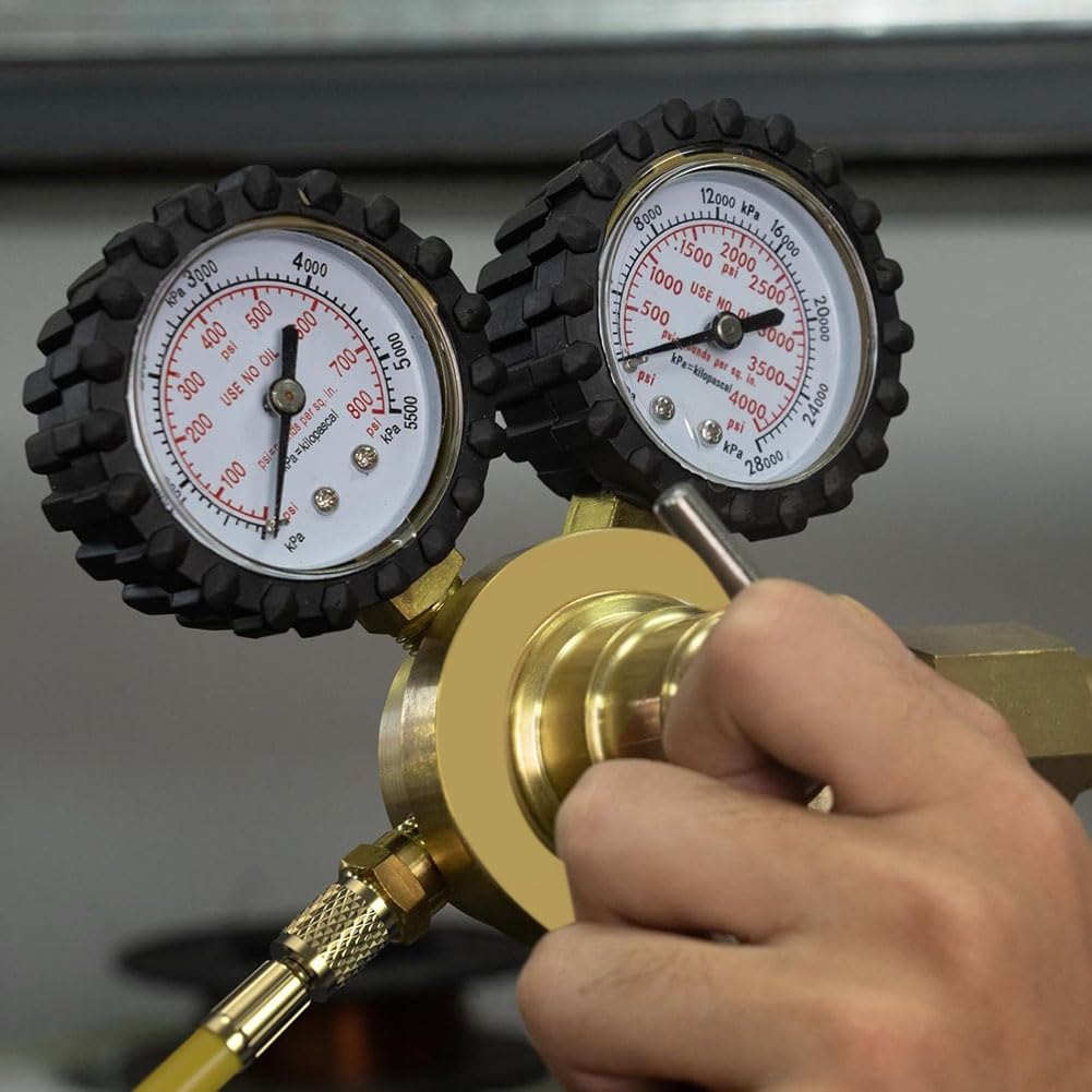 Regolatore di Azoto+Tubo Flessibile, Pressione di Uscita 0-800 PSI e 0-4000 PSI, Connessione di Ingresso CGA580 e Raccordo Svasato da 1/4 di Pollice