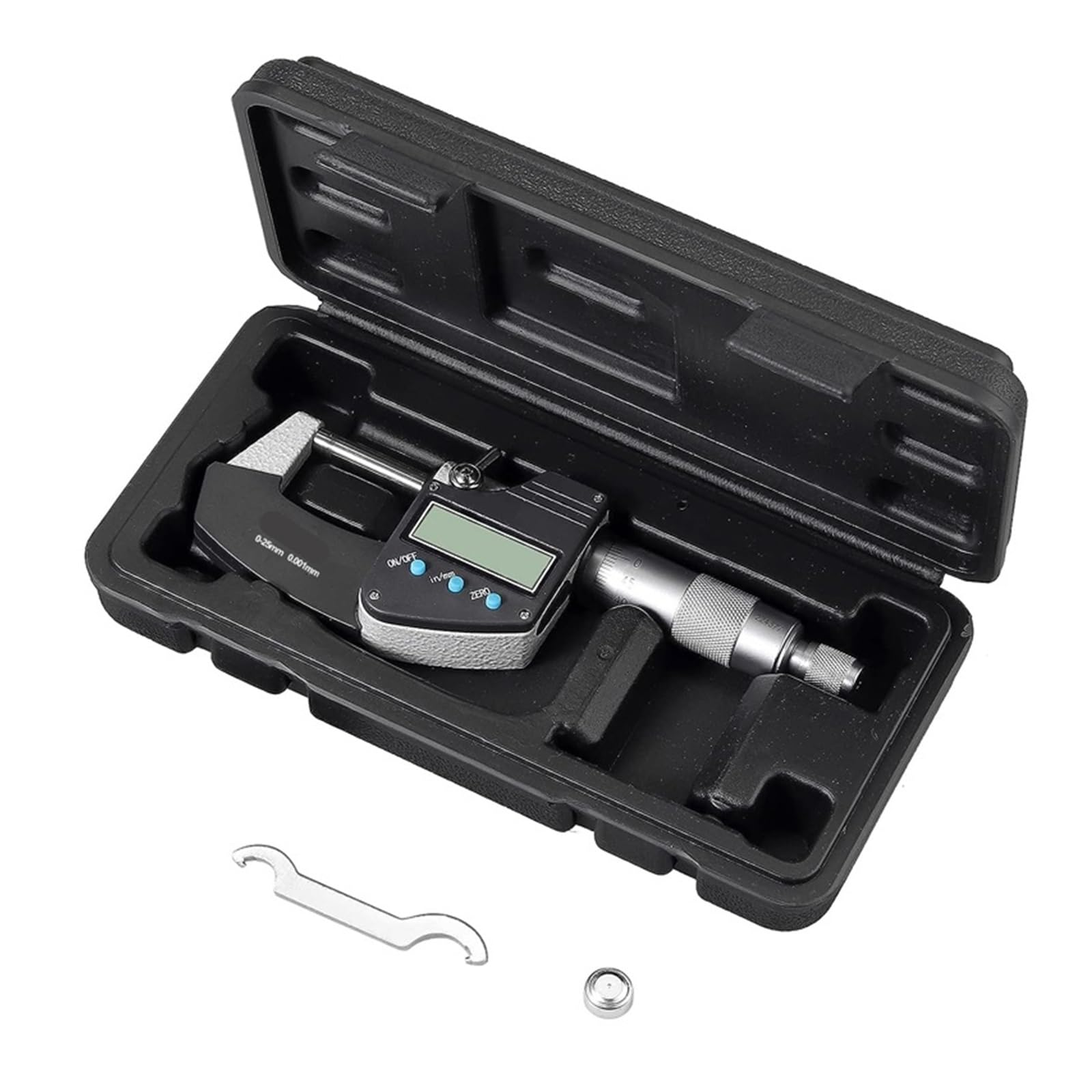 Micrómetro, Micrómetro digital de 0 a 25 mm con línea e electrónico exterior Calibre micrométrico,001
