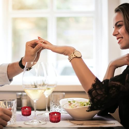Miniatura 6 de VOHO Portavelas rojos para centro de mesa, juego de 12 portavelas para velas pequeñas, candelabros votivos de vidrio para ella, San Valentín
