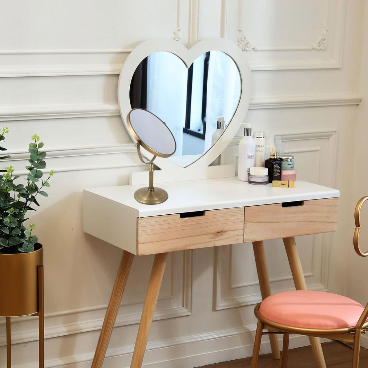 Espejo de Maquillaje Diseño Antideslizante Doble Cara Aumento 3X de Mesa Metal y, Adecuado para Uso Hogar y Cuidado Personal