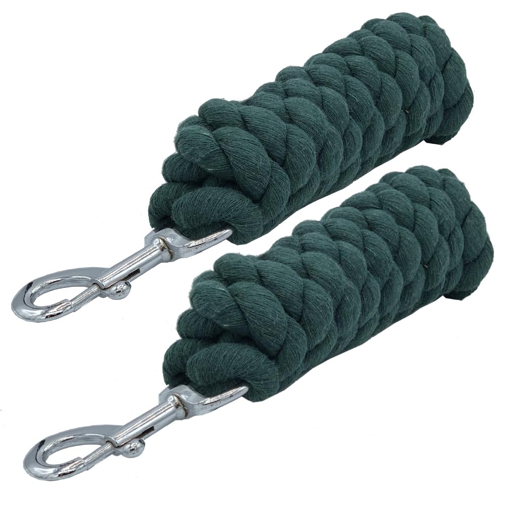 Cotton Lead Rope For Horses Heavy Duty Metal Trigger Clip 2 Meters Long Quality Lead Rope (BOTTLE GREEN, PACK OF 2)
