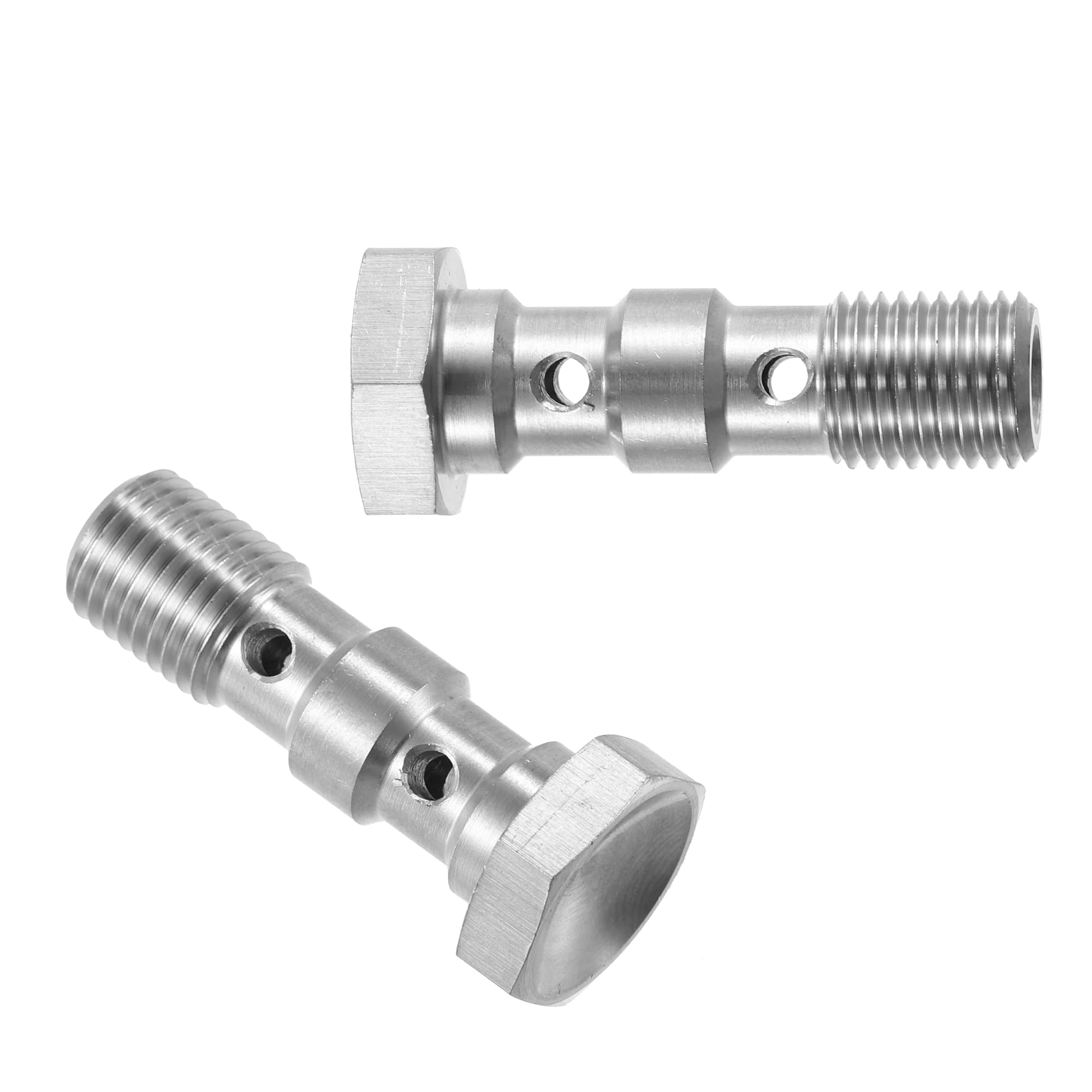 X AUTOHAUX Lot de 2 boulons de banjo en acier inoxydable AN3 filetage 3/8-24 avec rondelles en cuivre Double boulon banjo Longueur 31 mm