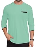 Men's Color Block Pullover Crew Neck Long Sleeve Tee Shirts with Pocket