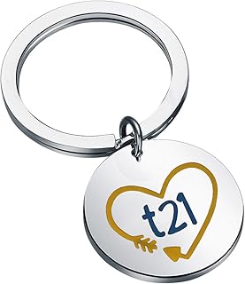 t21 Trisomie 21 Keychain Blue and Yellow Down Syndrome Ribbon Keyring Down Syndrome Awareness Gift Support Gift