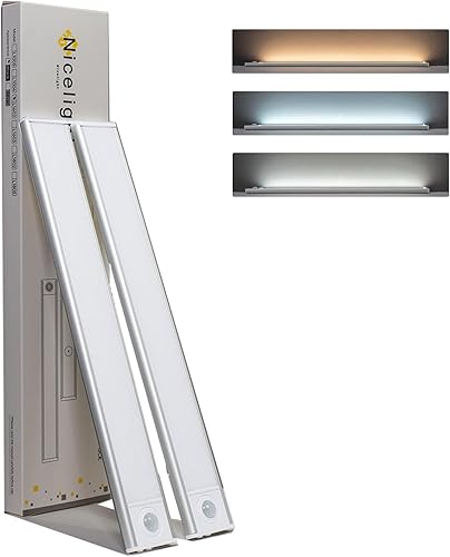 Paquete de 2 luces para debajo del gabinete, 3 modos de color regulables con sensor de movimiento, batería recargable de alta capacidad de 1500 mAh,