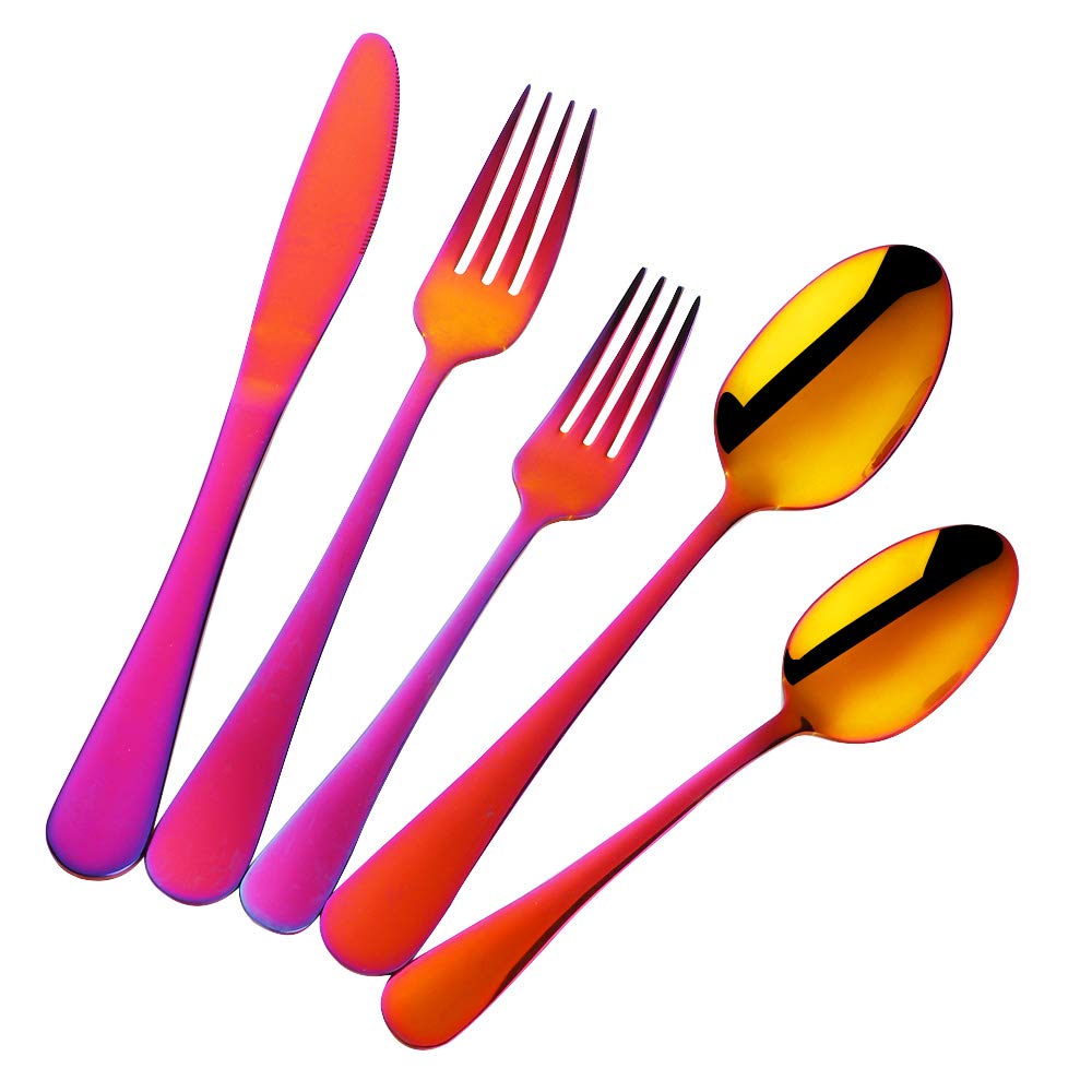 Buyer Star Regenbogenrot Besteck set für 4 Personen, Edelstahl Besteck Mehrweg Besteckset Messer Gabeln Löffel Geschirr set