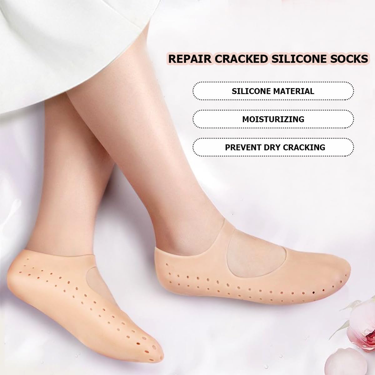 Silicone Socks - Moisturising Gel Socks for Dry Cracked Feet - Anti Crack Protector (Large)