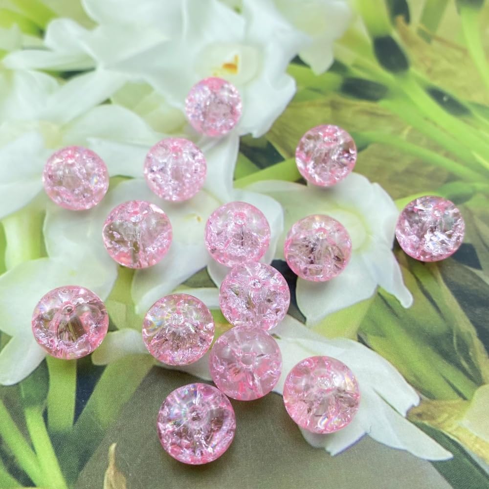 100pcs Crackle Glass Beads 10mm Round Crystal Glass Spacer Crafts Beads for Jewelry Making Necklace Bracelet Earrings DIY Crafts(Pink) - Image 4