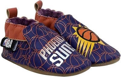 Robeez Baby Boys and Girls NBA Basketball Team Soft Soles Slip-Resistant Crib Shoes Slippers for Infant and Toddler,Suns Navy Leather,12-18 Months Toddler