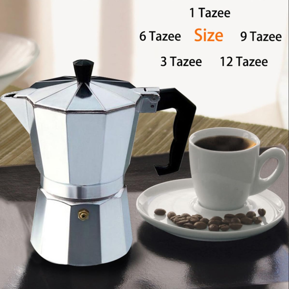 Caffettiera Moka in Alluminio Esagonale 600ml 12 Tazze | Finitura Argento, Stile Europeo, Pulizia Semplice, Pronta in 3-4 Minuti, per Uso Domestico