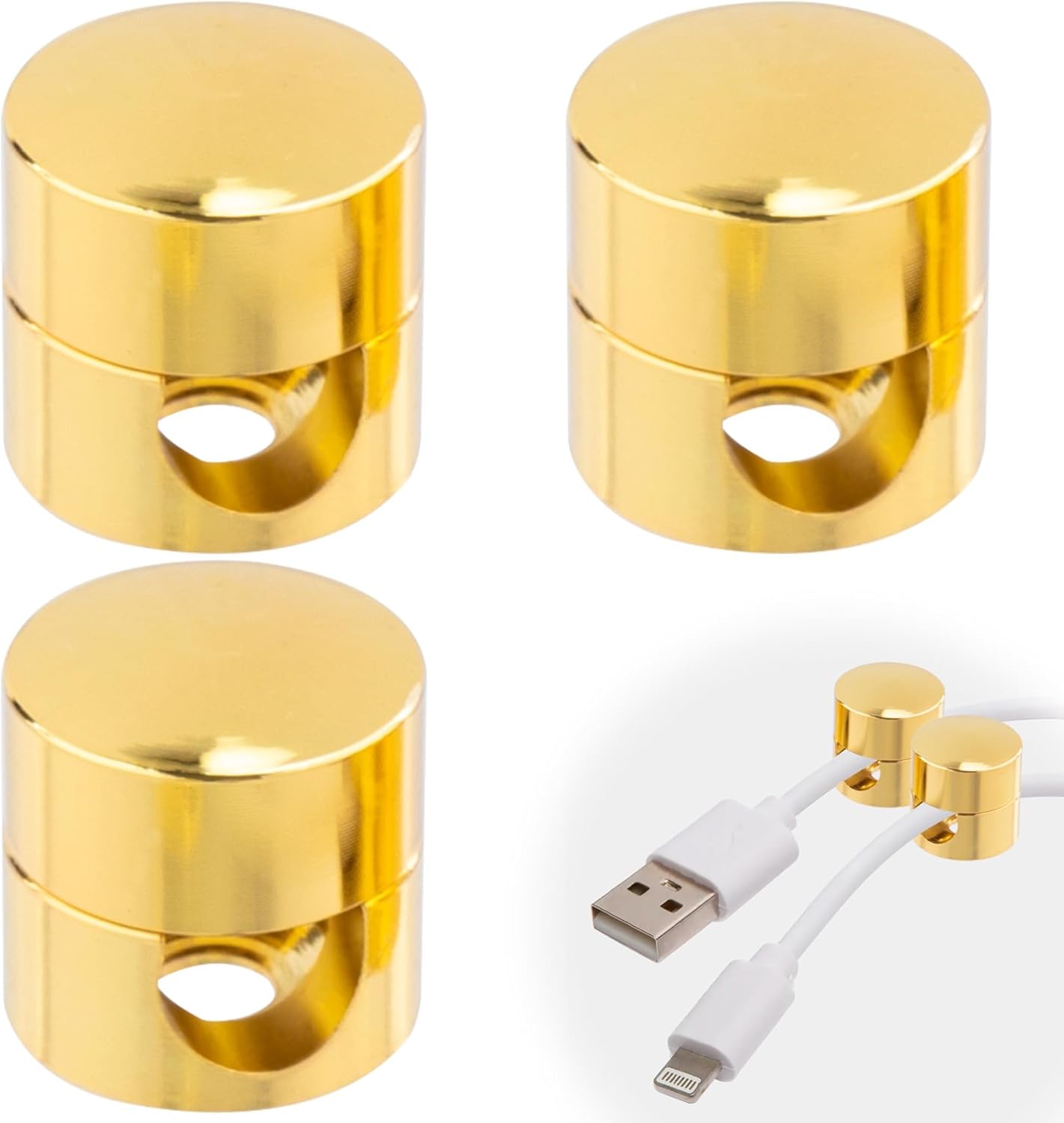 3Pcs Cord Holders for Nightstand, Adjustable Phone Charger Organizer, Gold Metal Cord Holder Clips, Adhesive Wire Management for Nightstand Office Home Desktop