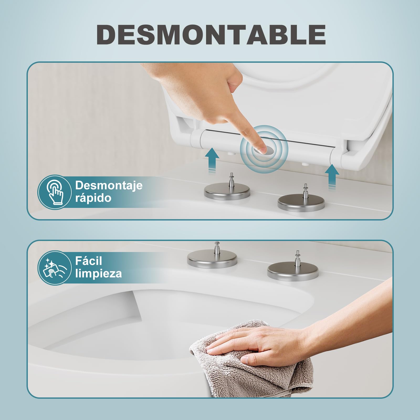 Tapa Wc Universal Amortiguada, Asiento Inodoro Blanco, Tapa de Vater Ovalada con Cierre Suave, Tapa de WC de Duroplast, Tapadera Wc para Familia, Tapa Inodoro Montaje Fácil