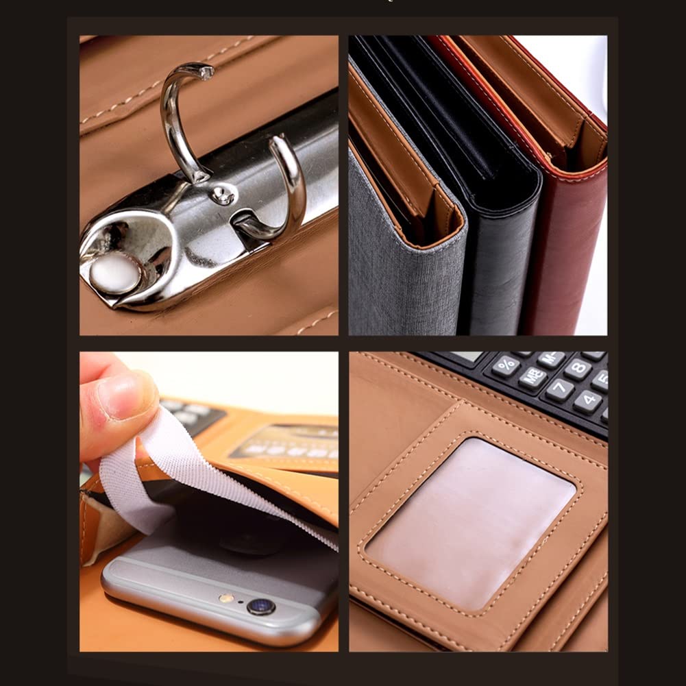 Cartella Portadocumenti A4 Con Calcolatrice Porta Documenti In Pelle PU Design Magnetico Con Spazio Di Archiviazione Organizer E Portapenne Per Appunti Conferenze(Blue-8-digit calculator)