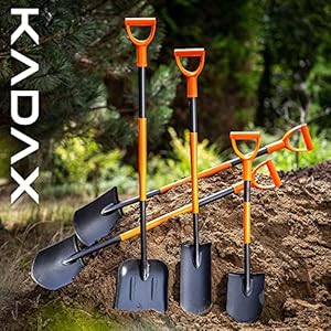 KADAX Drainagespaten, Stahl Schaufel, D-Griff, 121cm, Schwarz/Orange