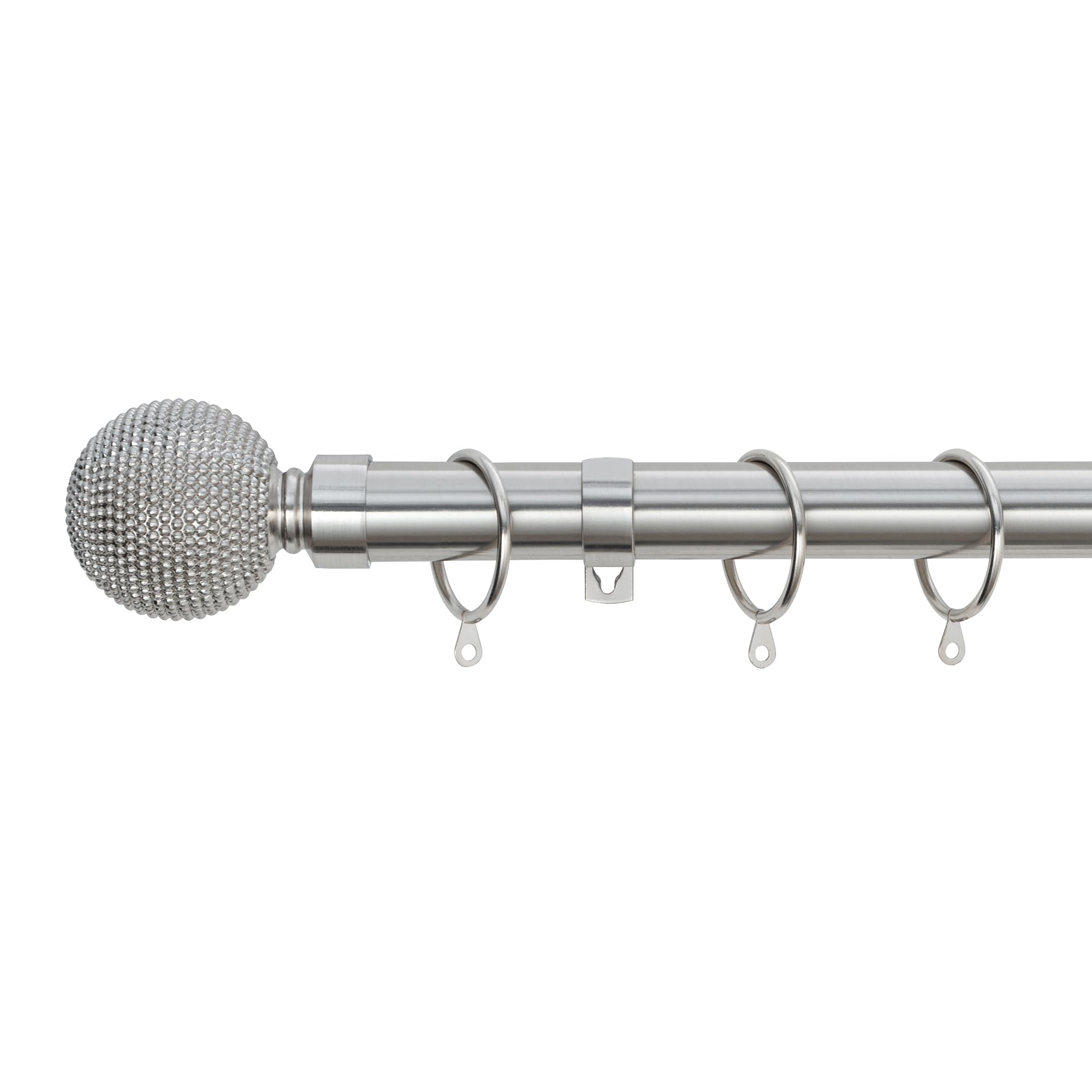 A.unique Home Beaded Ball Metal Extendable Curtain Pole With Rings And Fittings (25/28mm)Brushed Steel120Cm220Cm Approx from B&Q