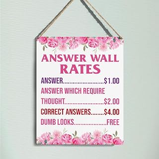 Pink Answer Funny Office Wooden Hanging Plaque Sign Gifts for Coworkers, Boss Gifts, Answer Desk Rates Acrylic Plaque, Gag Gift for Boss Employee Gift Office Desk Wooden Signs Decor
