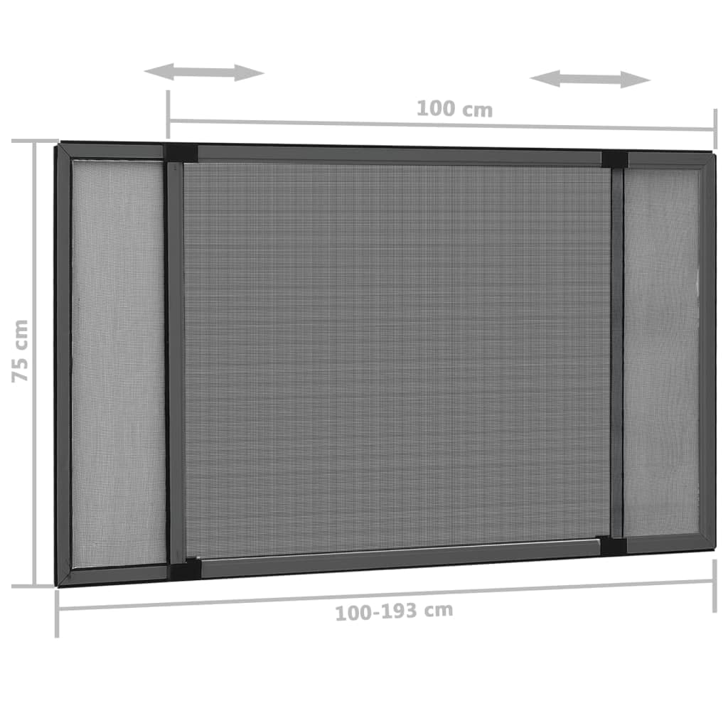 vidaXL Moustiquaire Extensible pour Fenêtres Filet Anti-insectes contre Mouches Guêpes Abeilles Moustiques Maison Anthracite (100-193)x75cm