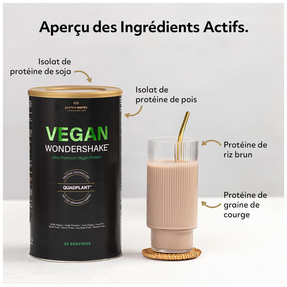 THE PROTEIN WORKS - Vegan Wondershake | Shake Protéiné Vegan | 21g Protéines | Super Doux, Goût Étonnant | Banane Onctueuse | 30 Portions