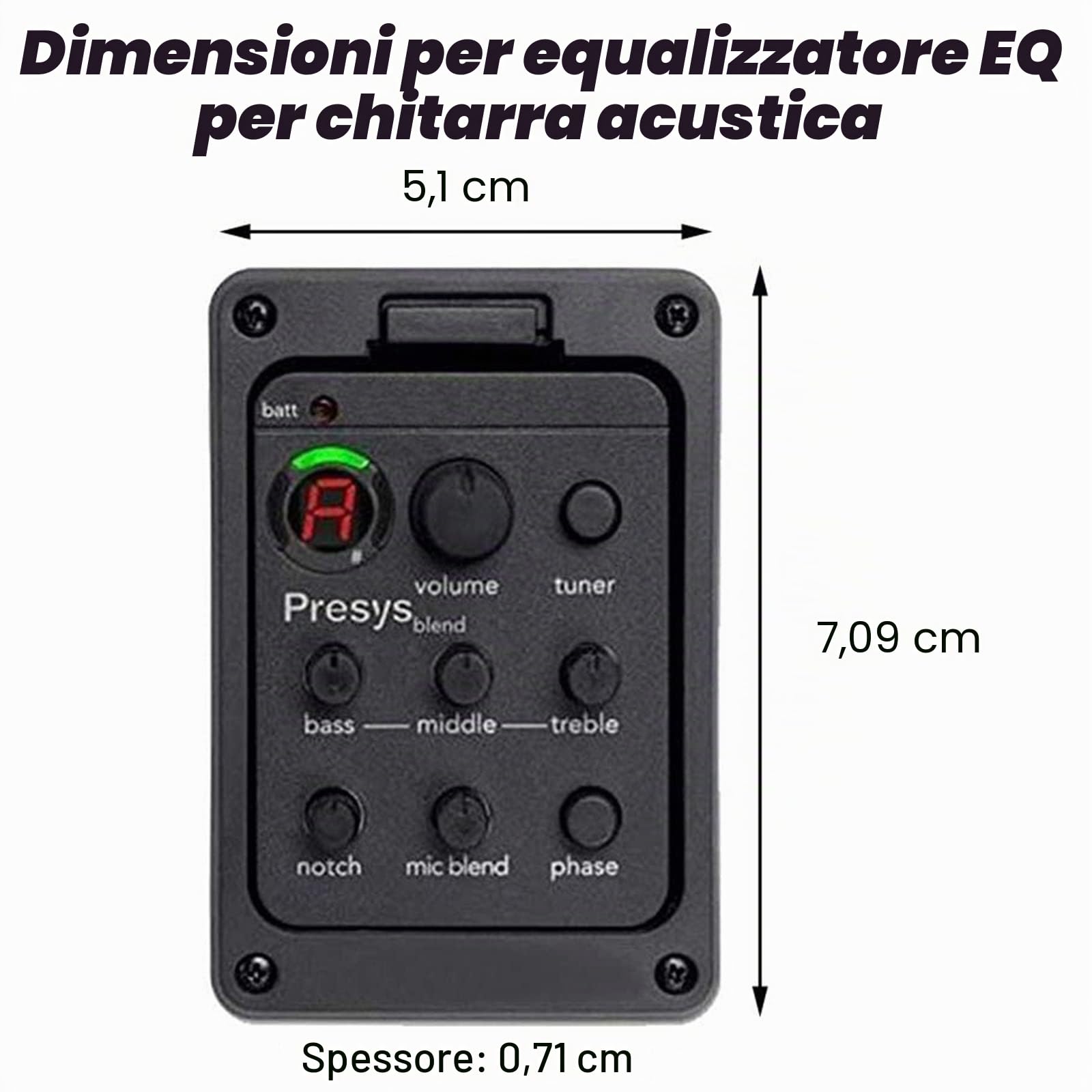Preamplificatore per Chitarra Un 3 Bande Equalizzatore per Chitarra Acustica EQ Equalizzatore Integrato Pickup Accordatore per Chitarra Acustica, Supporto del Controllo Vocale
