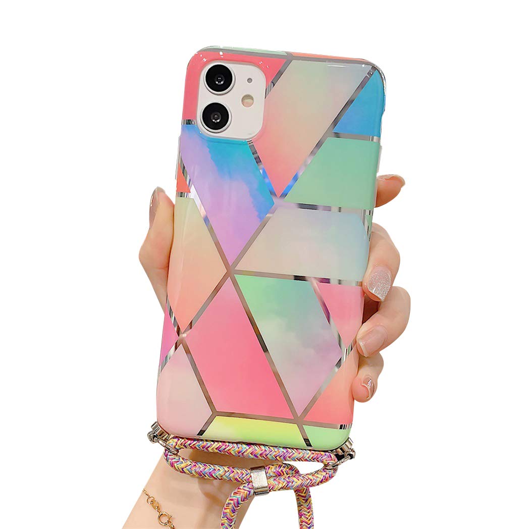 Tybiky Custodia per iPhone 11 Pro Marmo Glitter Necklace Custodia removibile con cordino da appendere Custodia in silicone con custodia da appendere Compatibile con iPhone 11 Pro.Marmor12