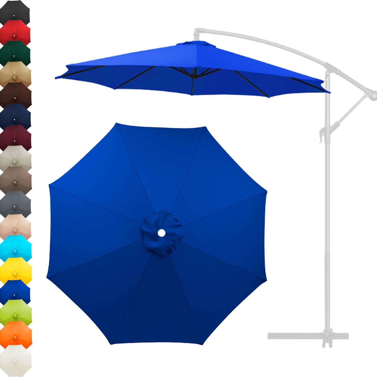 Telo Di Ricambio per Ombrellone Da Giardino, Telo Di Ricambio per Ombrellone Da 2m 2.3m 2.5m 2.7m 3.0m, Telo Di Ricambio in Poliestere per Ombrellone a 6 Stecche/8 Stecche(Blue,270cm/8.5ft-8ribs)