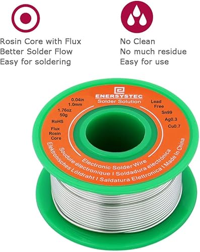 Miniatura 4 de Alambre de soldadura sin plomo Flujo de núcleo de colofonia 0.039 in Electrónica Diámetro de soldadura 0.04in Sin plomo 1.76oz 1.76 oz Sn99 Ag0.3