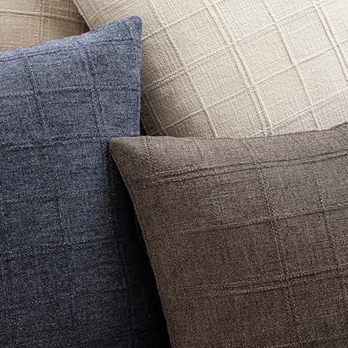 Image of Foindtower Set of 1 Decorative Linen Check Throw Pillow Cover Neutral Farmhouse Vintage Cushion Cover Modern Boho Home Decor for Sofa Chair Couch Bedroom Living Room,24x24 Inch,Dark Brown