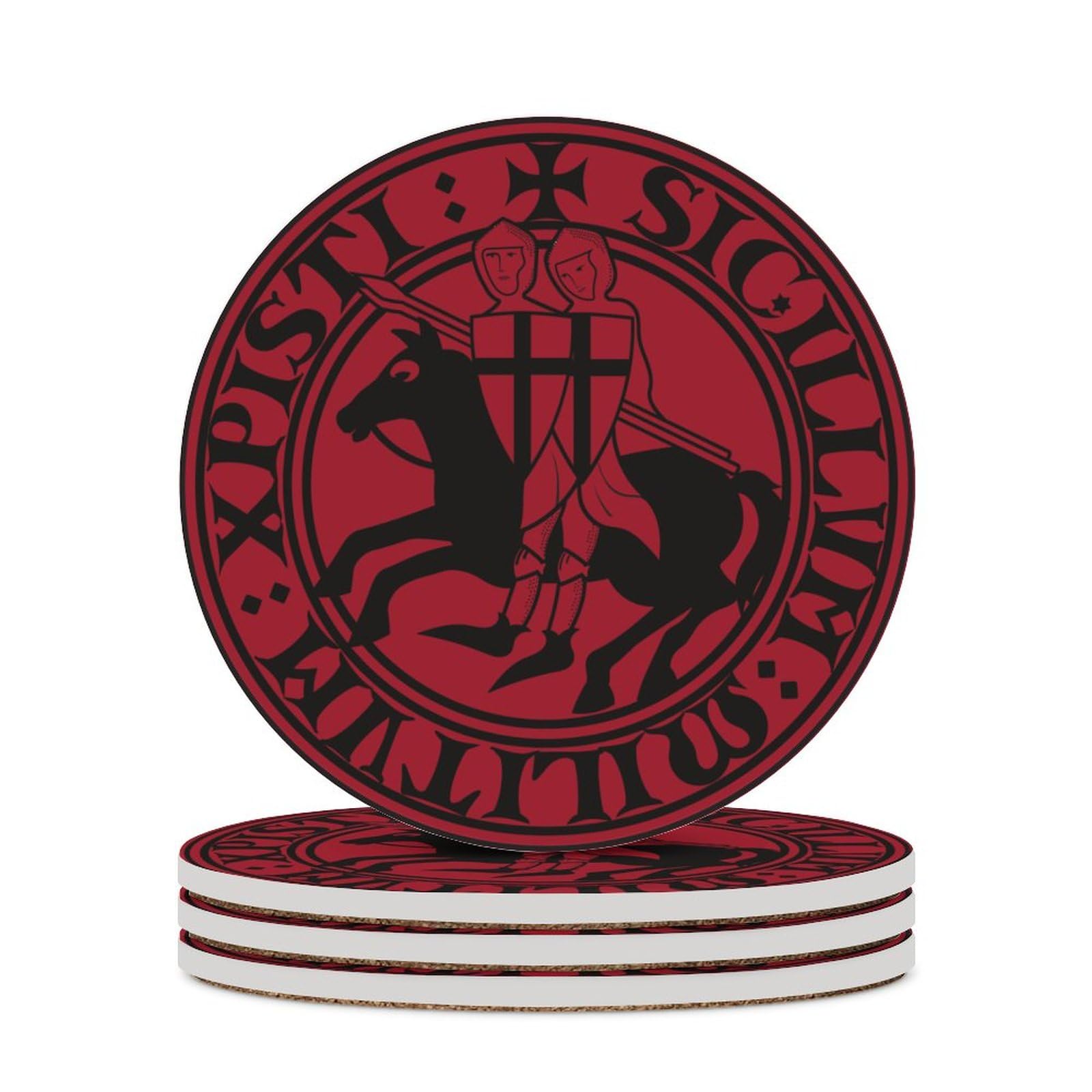 Drink Cup Coasters Mats 1-6 Sets Two Viking Templars Knight Crusader, Washable Saucer for Coffee Beer Wine, House Warming Decor, Wedding Gift, 4" (10cm)